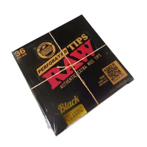 RAW BLACK XTRA WIDE PERFORATED TIPS: 40 tips/booklet, 36booklets/Box